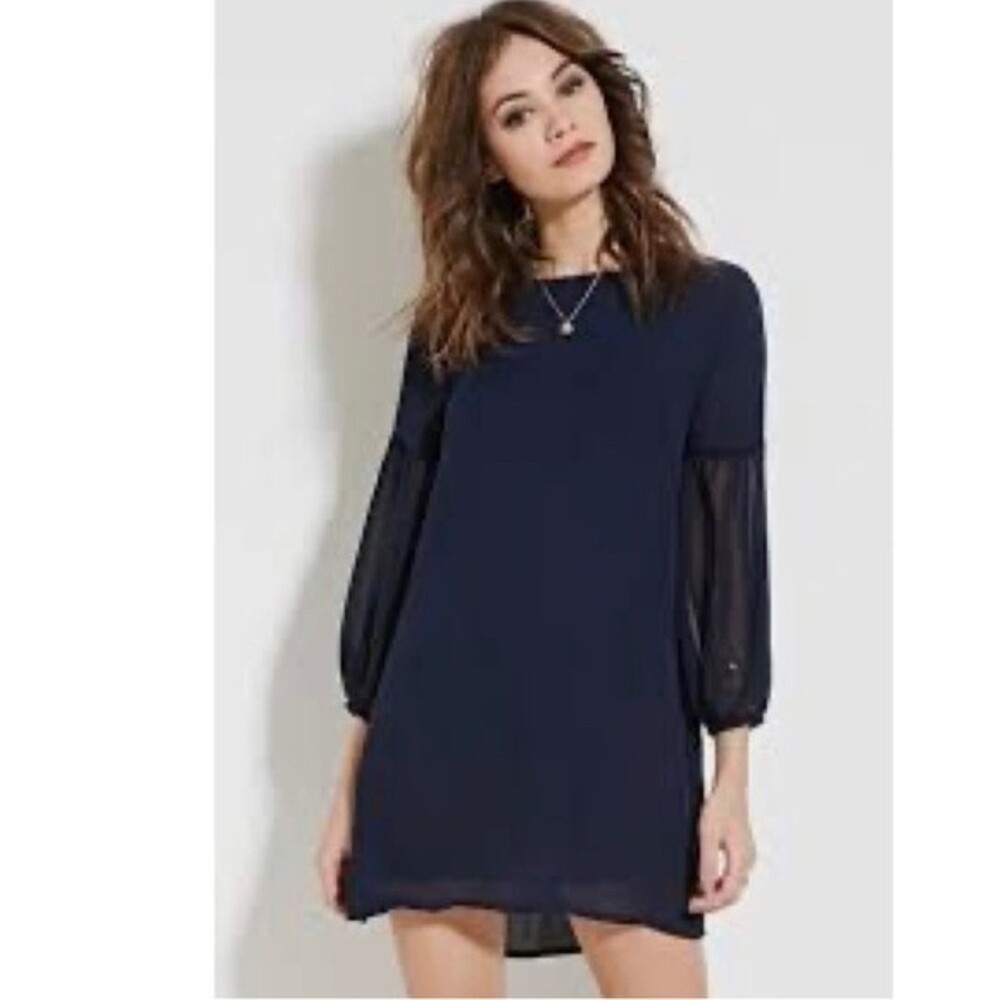Navy shift dress with sheer peasant sleeves size medium
